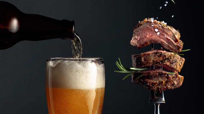 Beer and ribeye steak 