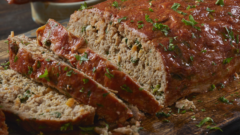 Close-up of sliced meatloaf