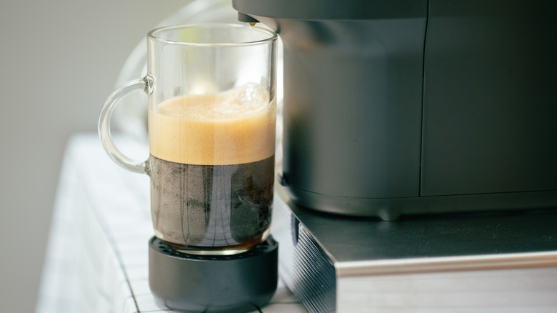 Close up coffee glass with Nespresso