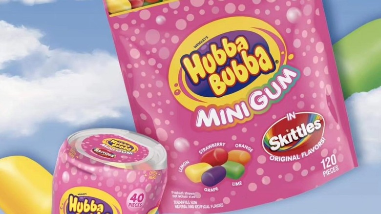 Packages of Hubba Bubba Mini Gum in Skittles Original Flavors