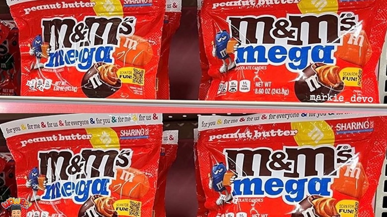 Packages of M&M's Peanut Butter Mega on store shelves