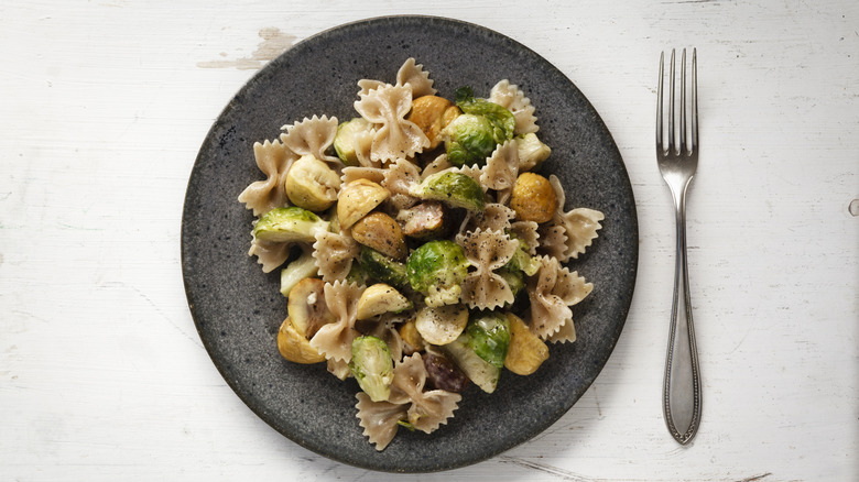 Top down shot of farfalle pasta dish