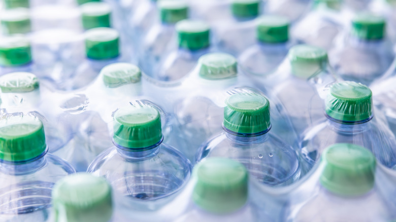 packages of bottled water up close