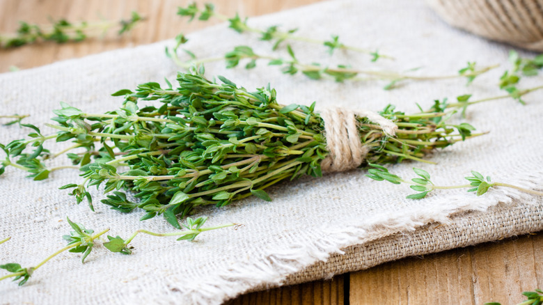 A bundle of fresh thyme