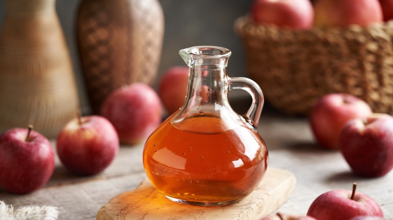 Apple cider vinegar in a carafe