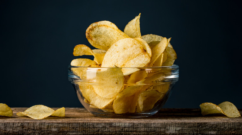 Filled bowl of potato chips