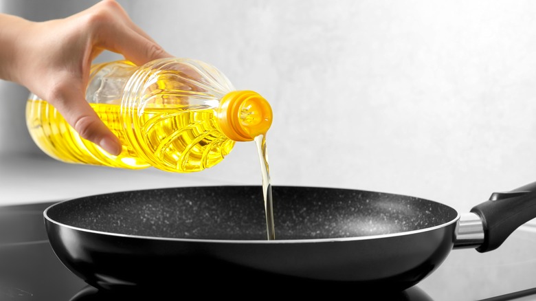 oil poured into pan