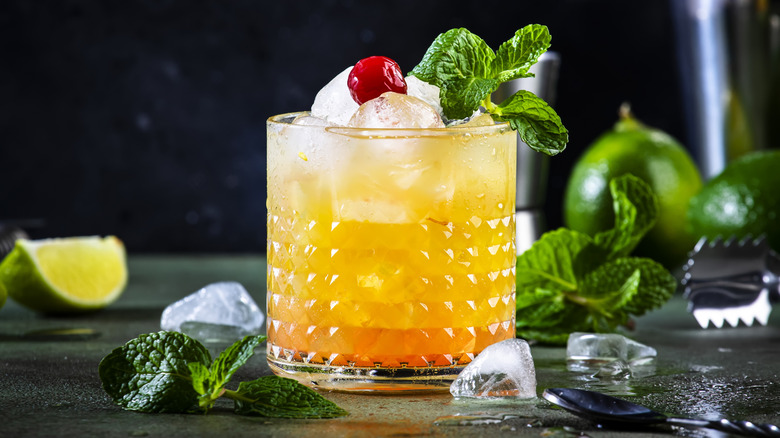 Mai tai on the rocks with mint