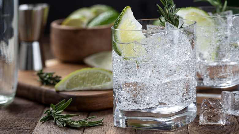 gin and tonic with rosemary and lime
