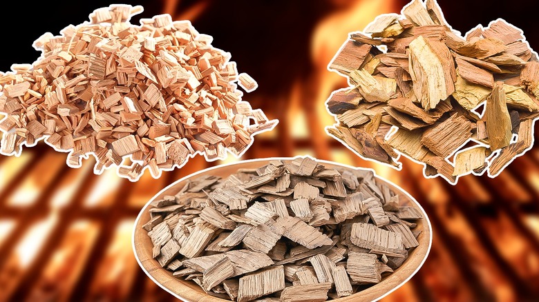 Assorted wood chips and flame background