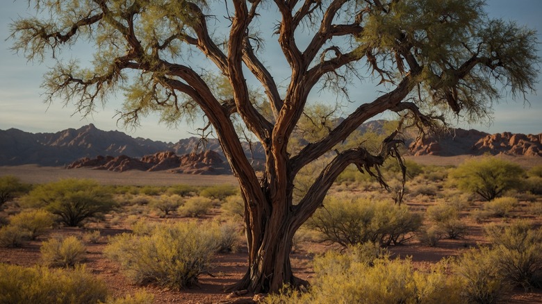 Mesquite tree in desert