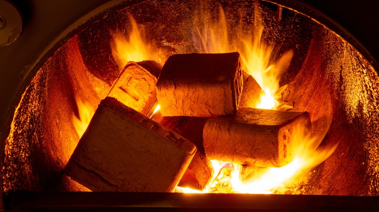 Oak blocks in firepit