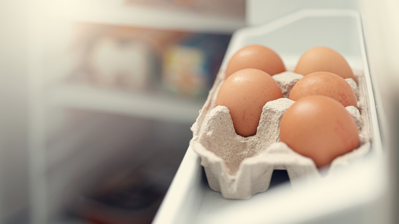 Egg carton in a refrigerator