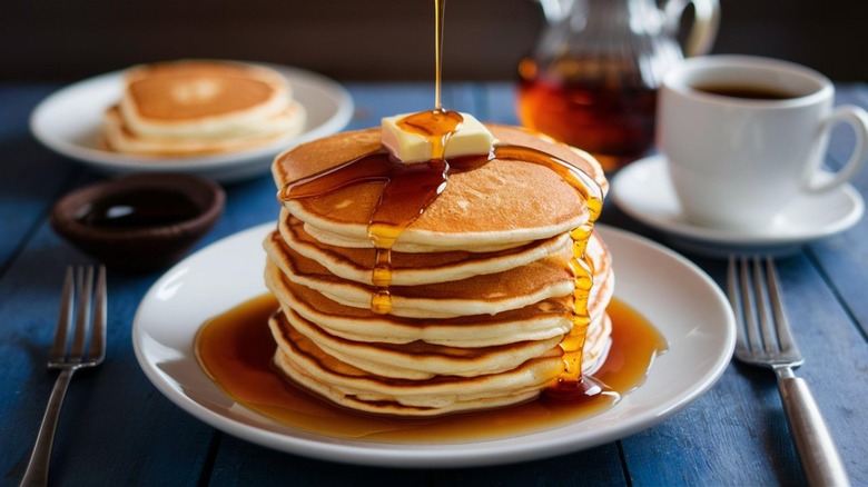 Pancakes with butter and syrup