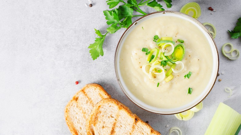 Leek soup in a bowl