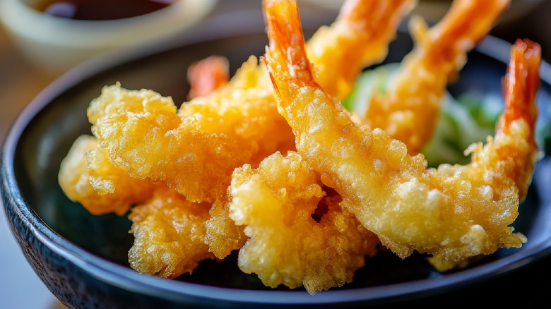 Pile of shrimp tempura on a plate