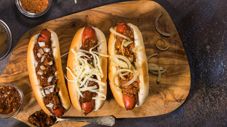 Hot dogs with onions and cheese