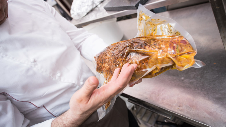 Lamb and sauce in a vacuum sealed bag