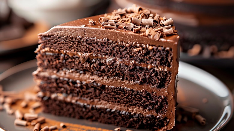 Slice of chocolate layer cake