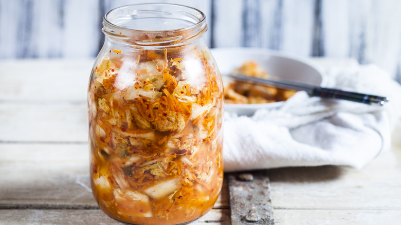 opened jar of kimchi