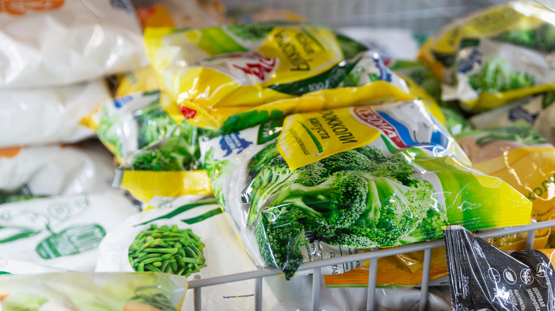 Bags of veggies in freezer