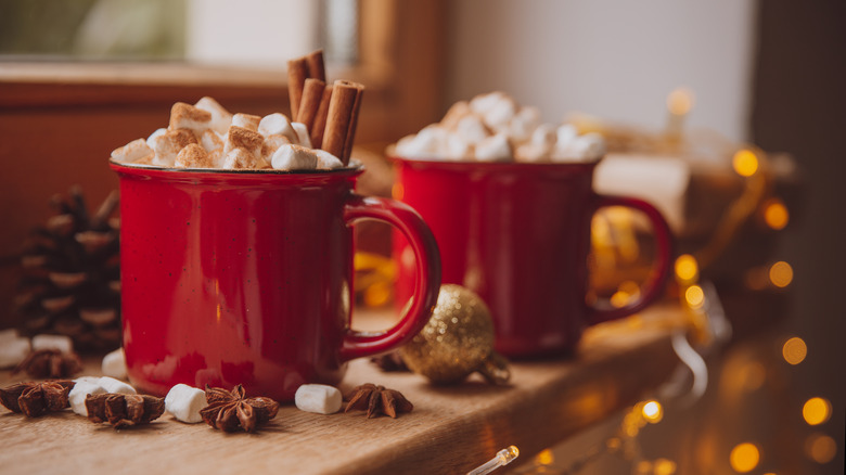 Mugs of hot cocoa with marshmallows