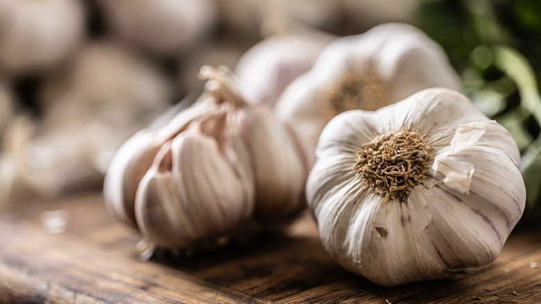 Garlic bulbs on a table