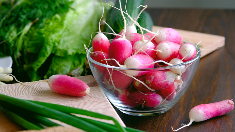 glass bowl of radishes