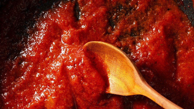 Close-up of tomato sauce