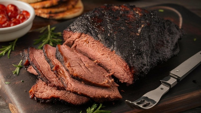 Sliced smoked brisket