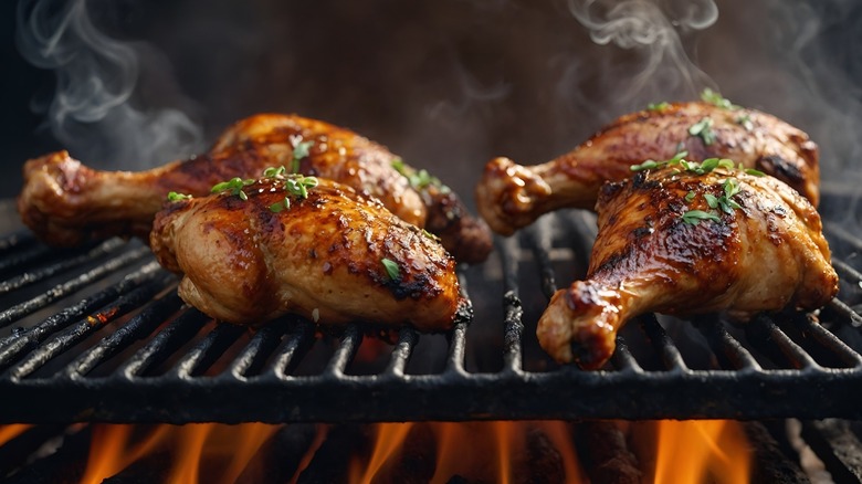 Smoked chicken pieces on a grill