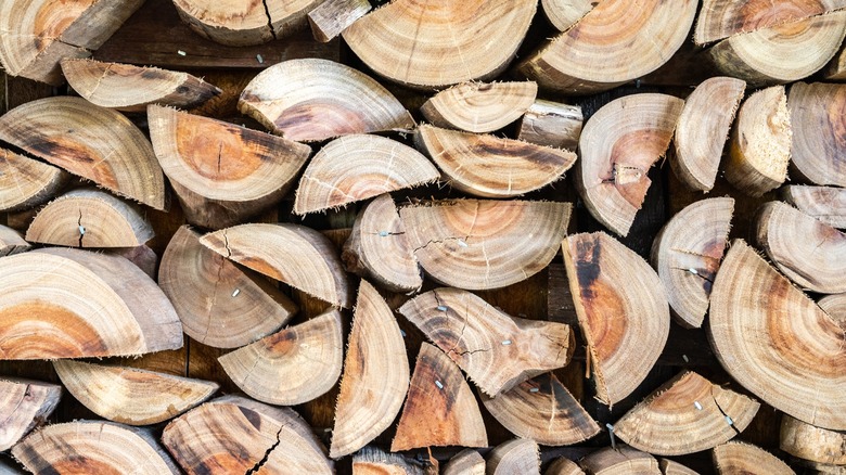 A stack of split wood logs