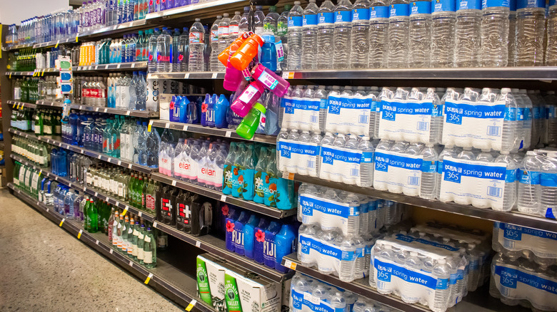 Bottled water display at Whole Foods