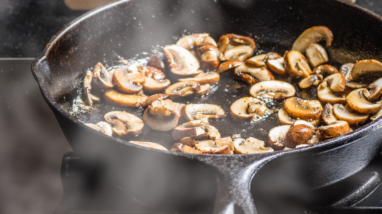 sauteed mushrooms in pan