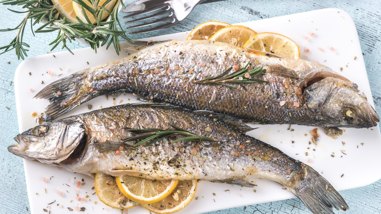 grilled whole sea bass