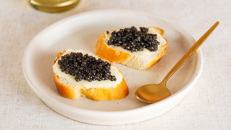 Caviar on  bread with spoon