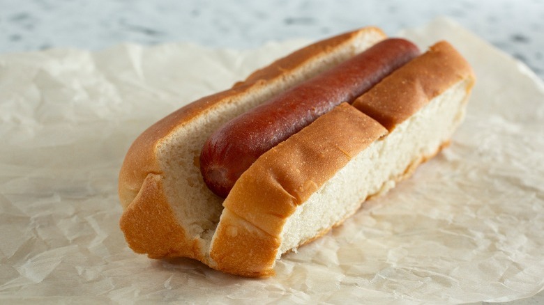 hot dog on parchment paper