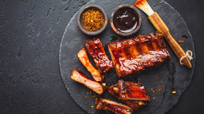 Maple barbecue sauce next to ribs