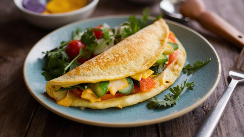 fluffy omelet with vegetables and herbs