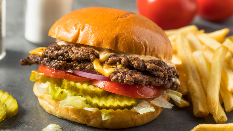 Double patty burger and fries