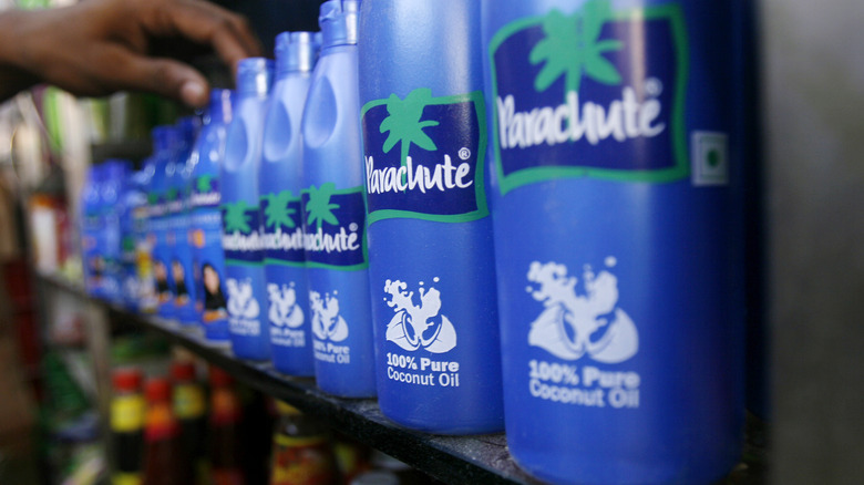 Branded bottles of coconut oil