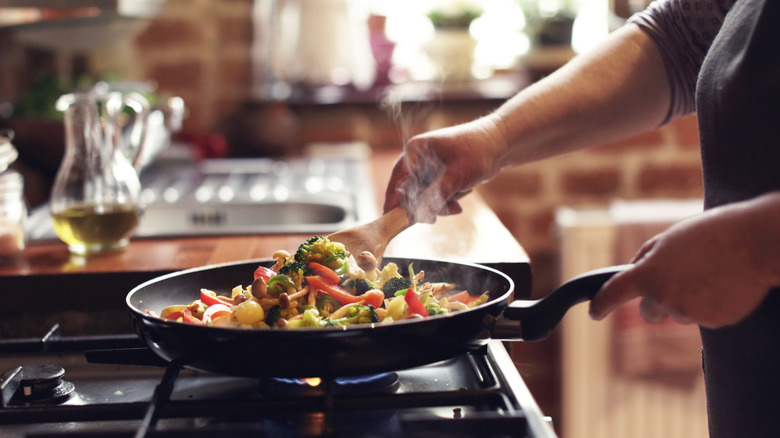 Cooking stir-fry on stovetop