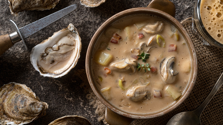 Bowl of cooked oyster stew