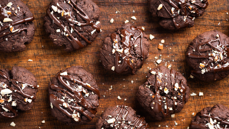 Chocolate cookies on a wooden table