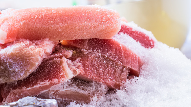 Frozen meat with frost