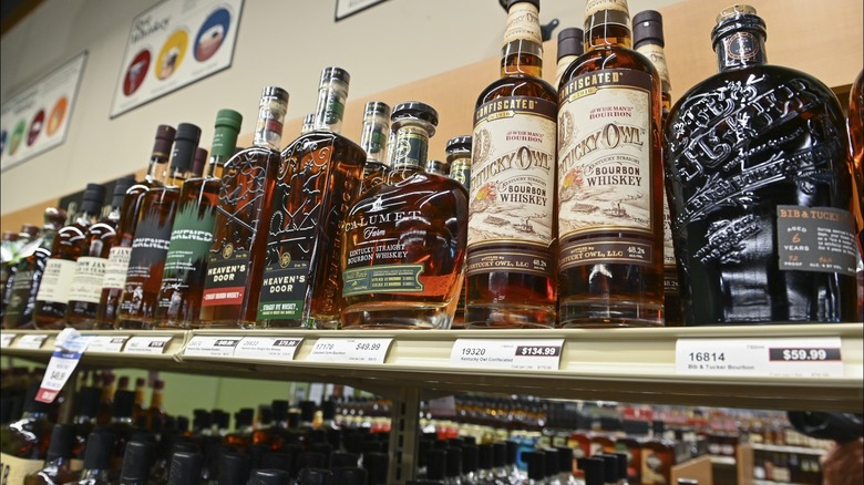 Bourbon bottles on a shelf