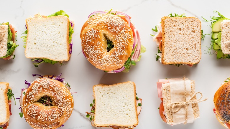 An assortment of sandwiches viewed from above