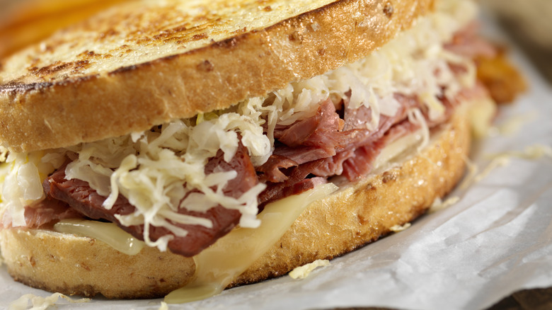 Closeup of reuben sandwich