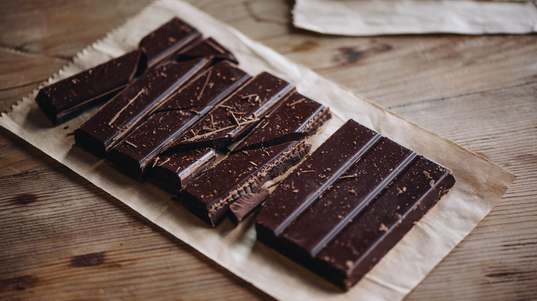 Bars of dark chocolate