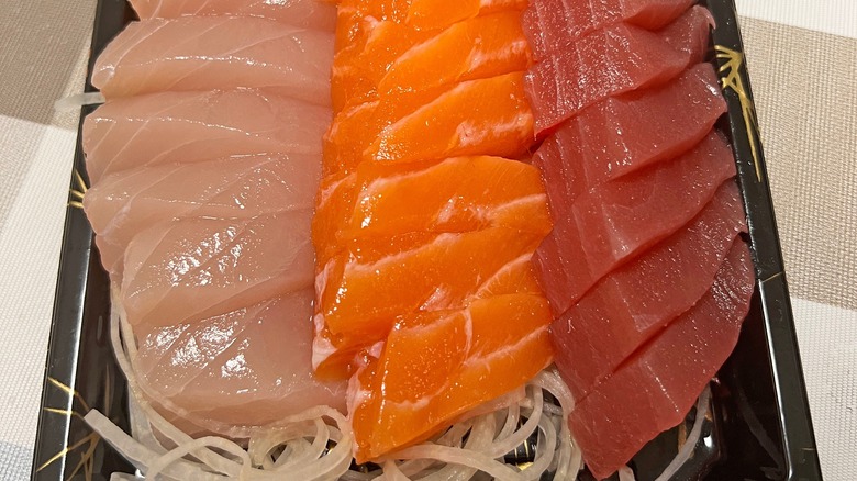 Swordfish, salmon, and tuna sashimi